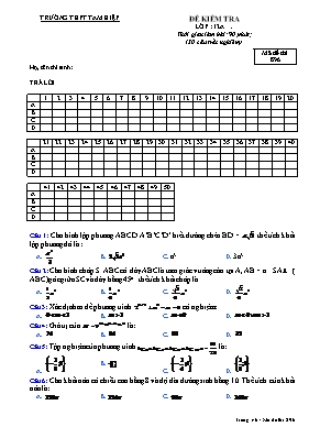Đề kiểm tra lớp 12 môn Toán - Mã đề thi 896